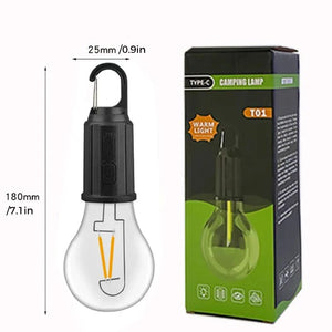 Ampoule rétro rechargeable de type C suspendue pour camping en plein air