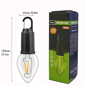 Ampoule rétro rechargeable de type C suspendue pour camping en plein air