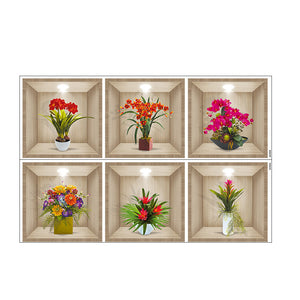 Autocollant mural vase fleurs 3D