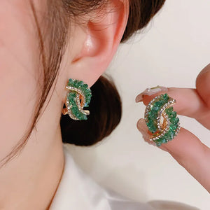 Boucles d'oreilles Fashion Cross Green Crystal