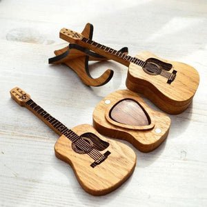 Boîte à médiators en bois pour guitare acoustique