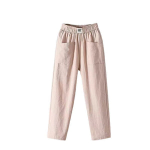 Pantalon décontracté en coton et lin à taille élastique