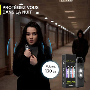 Porte-clés d'alarme d'auto-défense puissant 130dB avec lumière stroboscopique LED