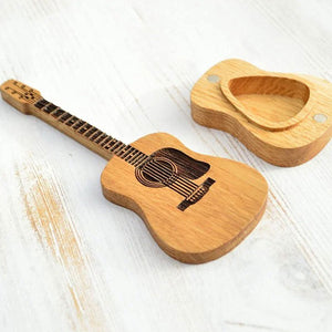 Boîte à médiators en bois pour guitare acoustique