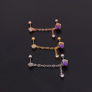 Boucles d'oreilles zircon violet chaîne