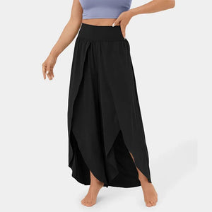 Pantalon décontracté taille haute avec poche arrière fentes fluides